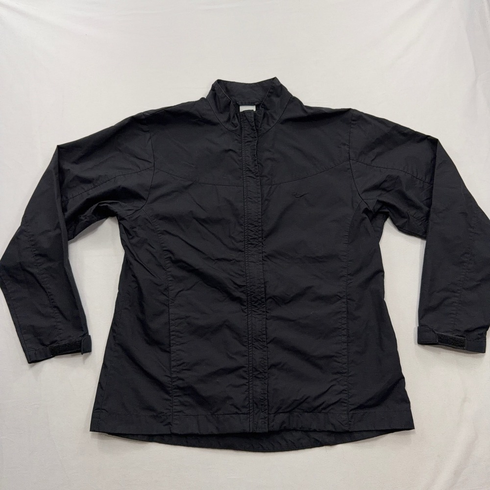 VTG Nike Jacket Windbreaker Full Zip Mock Neck Lightweight Black Womens L